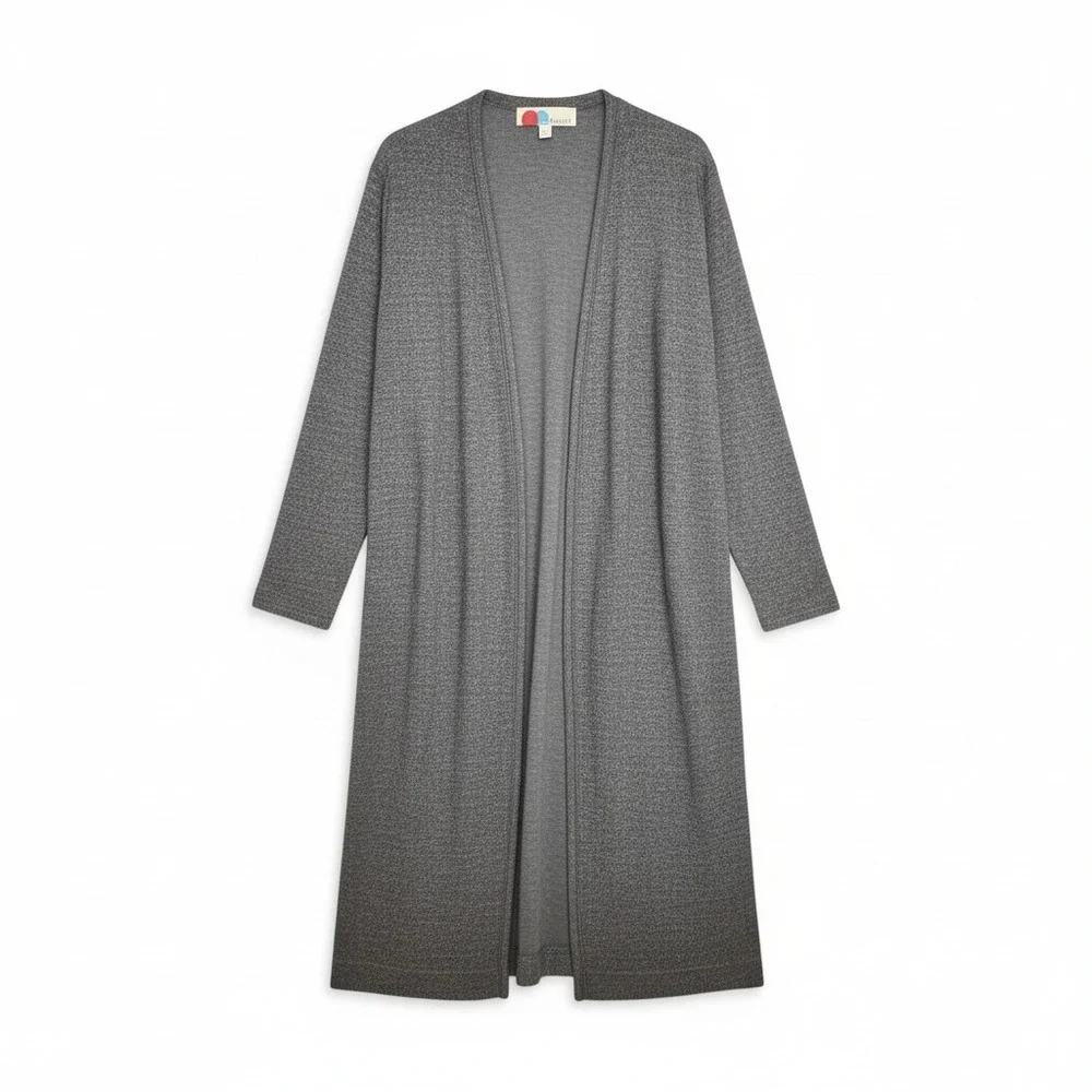 Free‎ People FP Beach Gray Marl Boho Cardigan M.M Open Front Maxi Knit Pockets